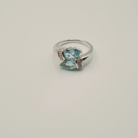 925 Sterling Silver Ring Sky Blue Topaz Bypass Diamond Accent Vintage QVC  Sz 8 - Picture 3 of 8
